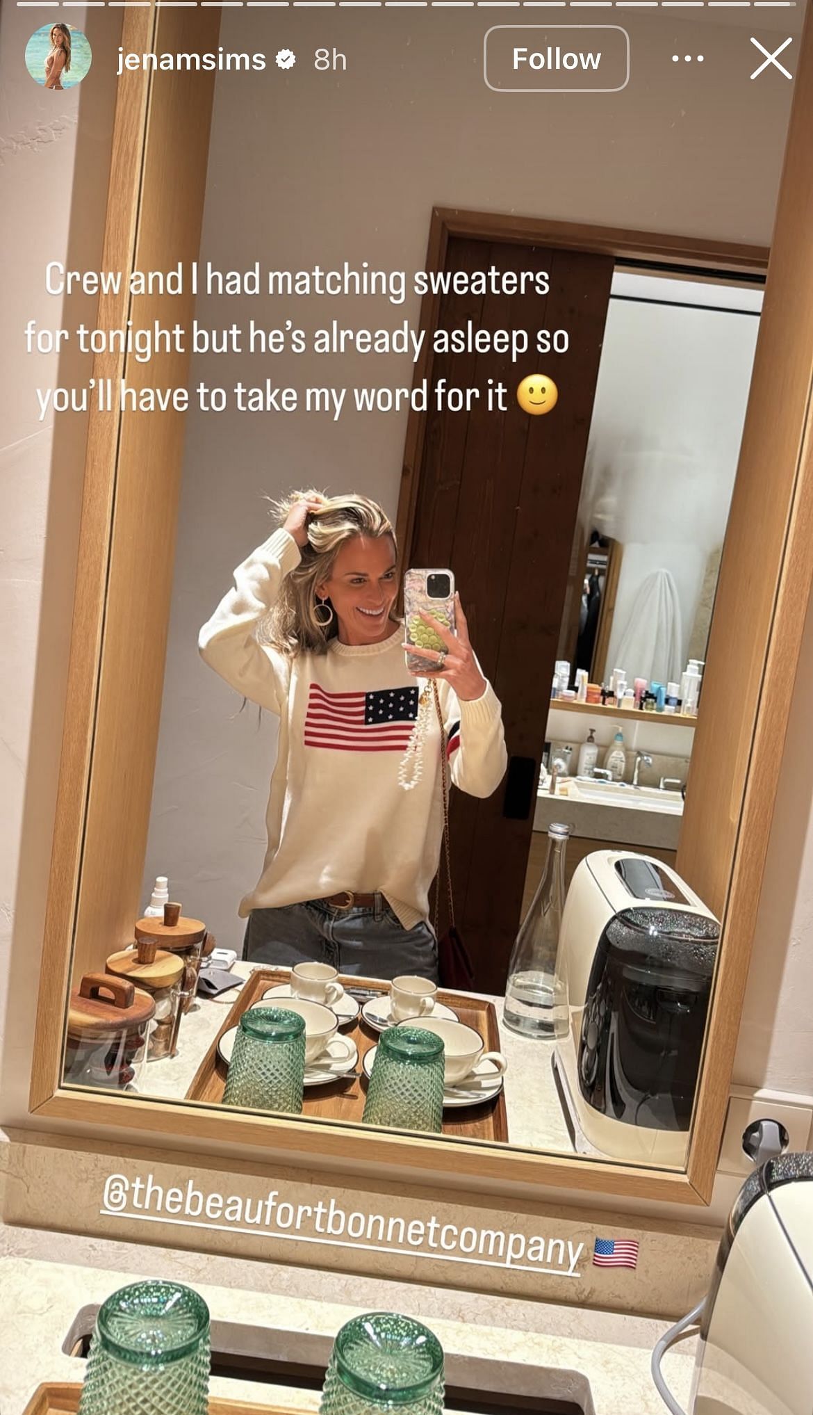 Still taken from Sims' Instagram Story _ Image Source: Instagram/@jenamsims